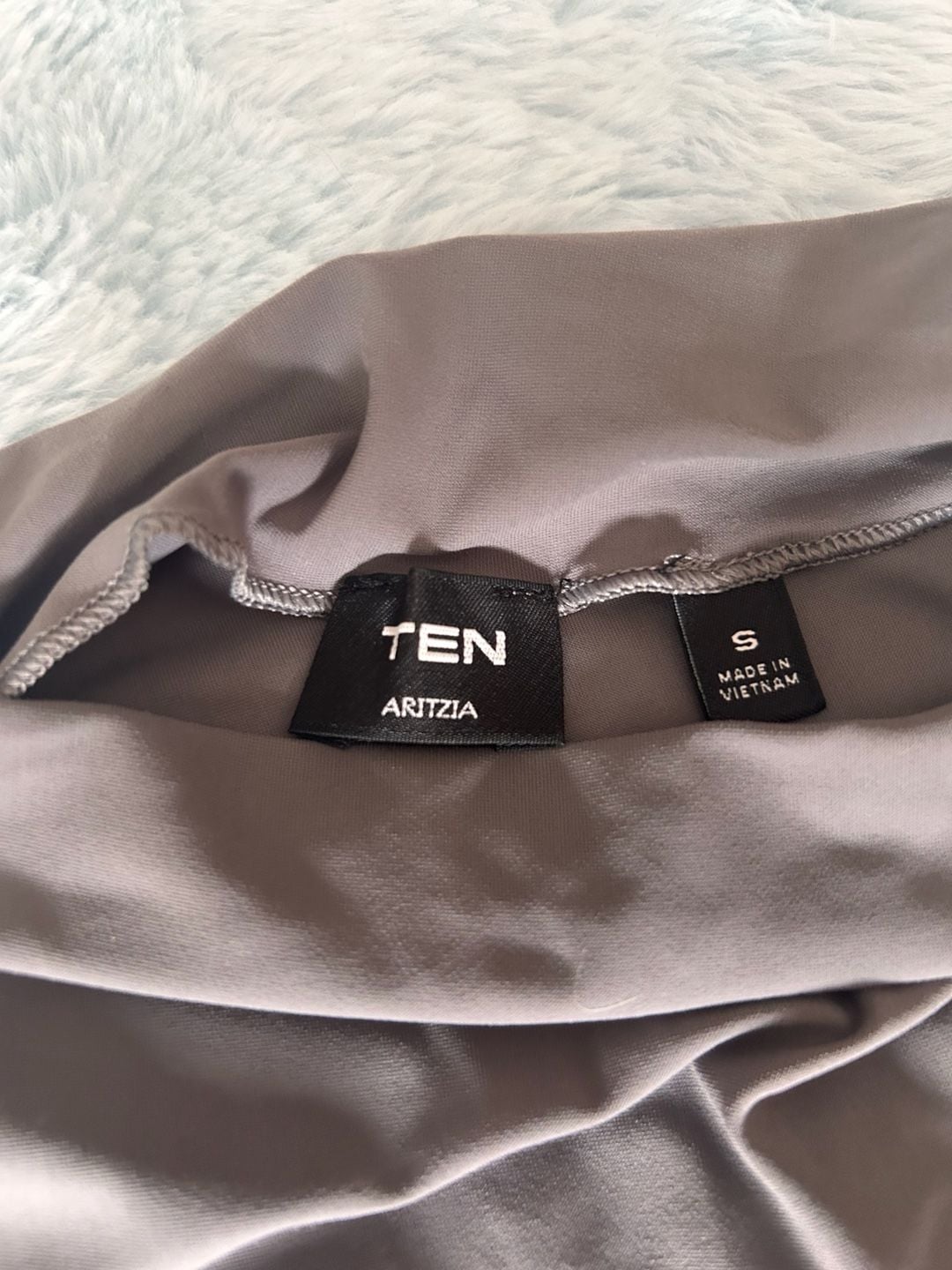 TEN by Aritzia High Neck Ruched Mini Dress Size S Taupe / Grey 2
