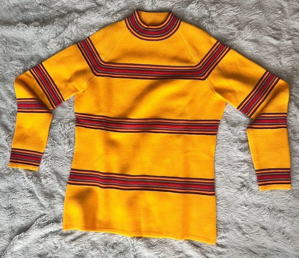 Vintage Striped Wool Sweater Yellow Red Purple Long Sleeve 2