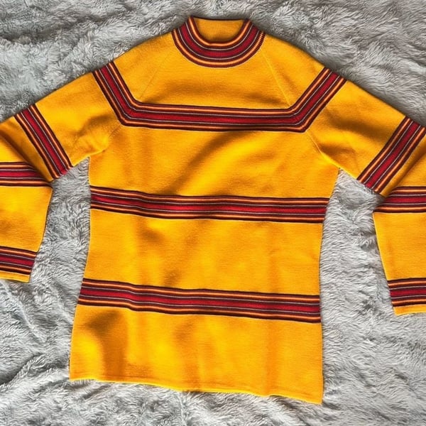 Vintage Striped Wool Sweater Yellow Red Purple Long Sleeve