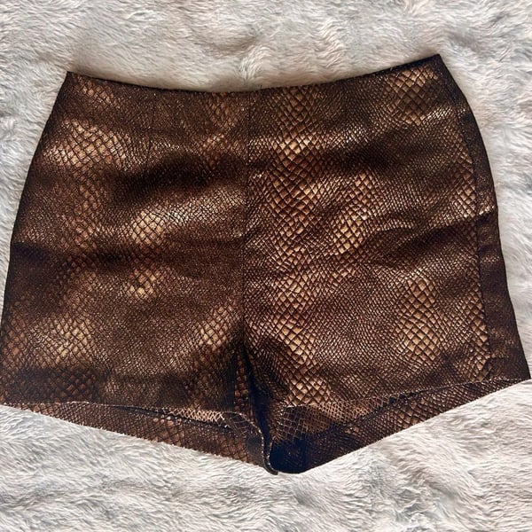 Metallic Bronze Snake Print Shorts