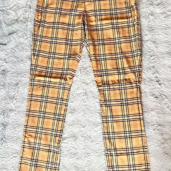 Esprit Vintage Plaid Flare Pants Tan Check Size S