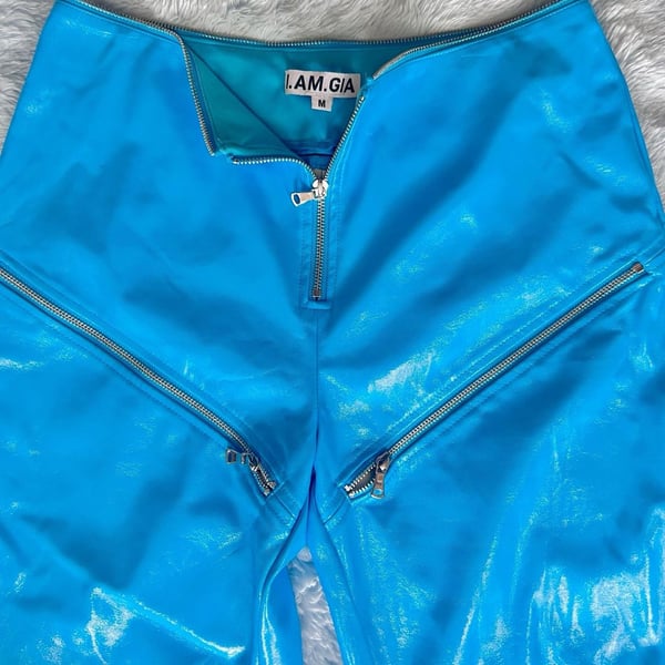 I.AM.GIA Isla Patent Zip-Front Blue Faux Leather Pants Size M