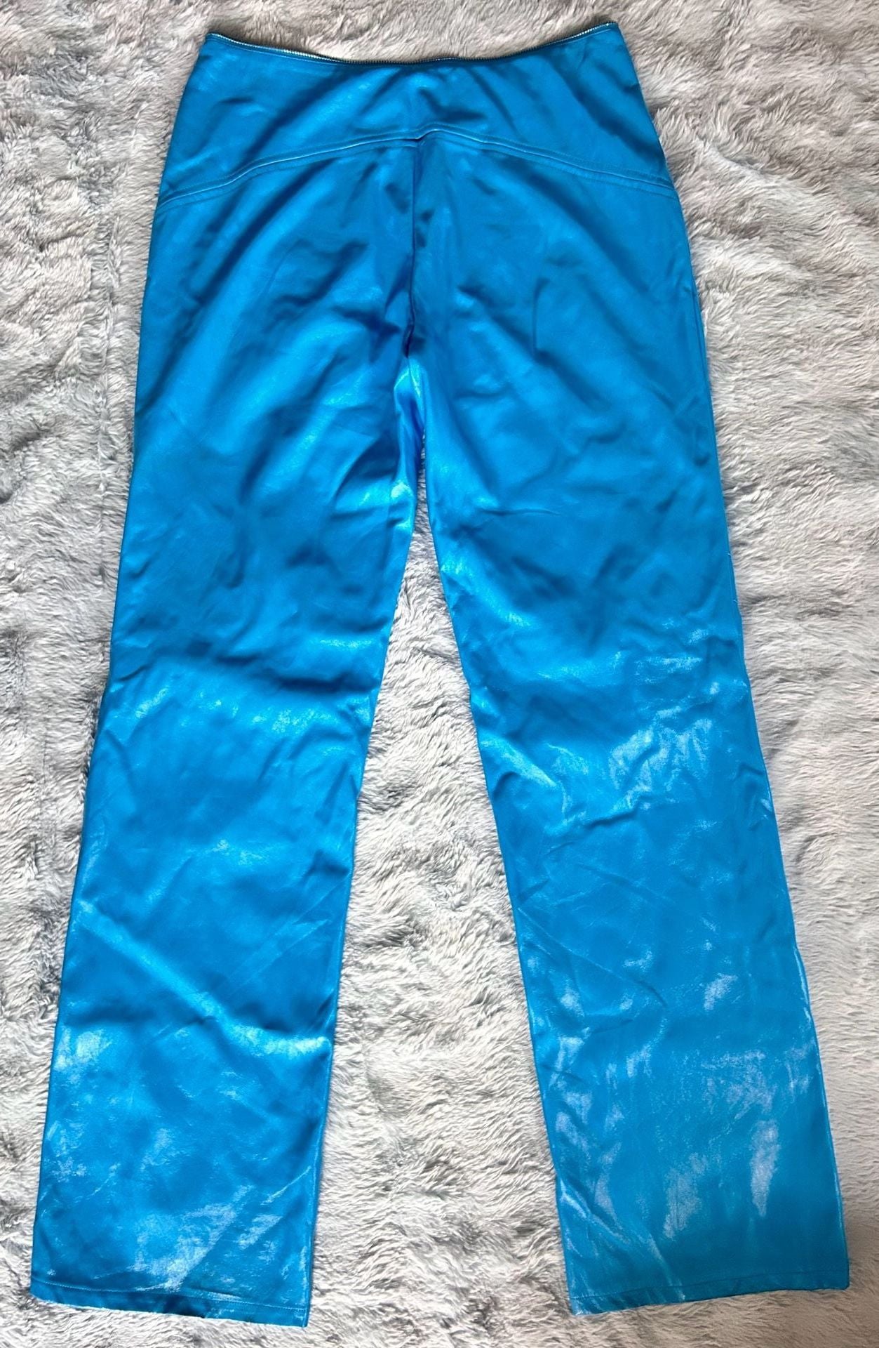 I.AM.GIA Isla Patent Zip-Front Blue Faux Leather Pants Size M 7