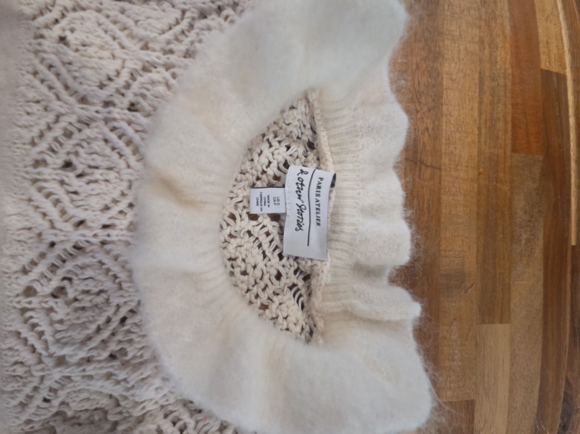 & Other Stories Off-White Mohair Blend Lace Knit Puff Sleeve Sweater 2