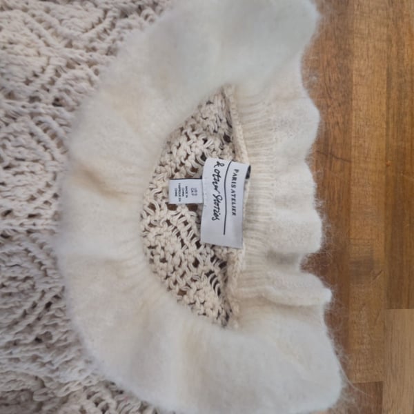 & Other Stories Off-White Mohair Blend Lace Knit Puff Sleeve Sweater