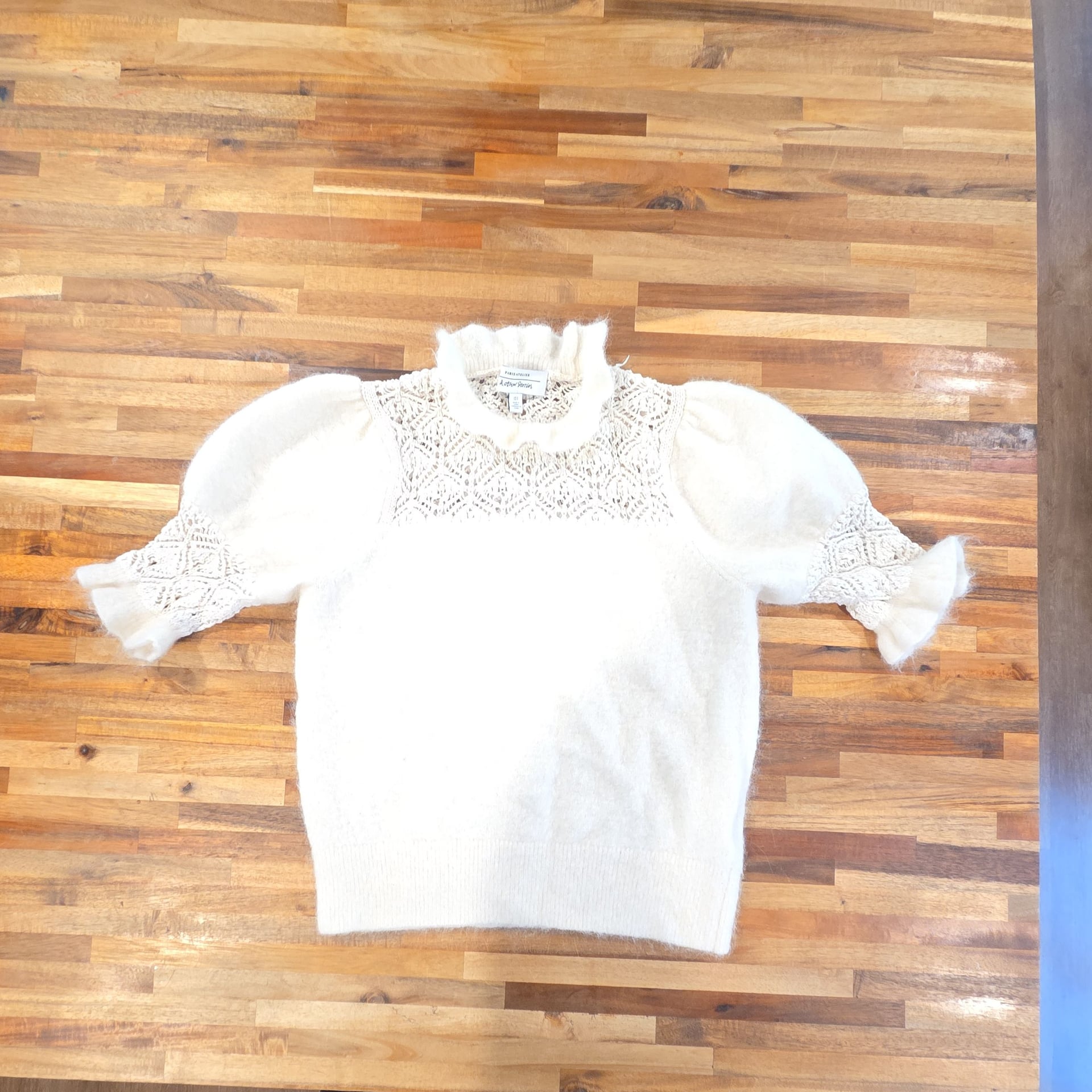 & Other Stories Off-White Mohair Blend Lace Knit Puff Sleeve Sweater 3
