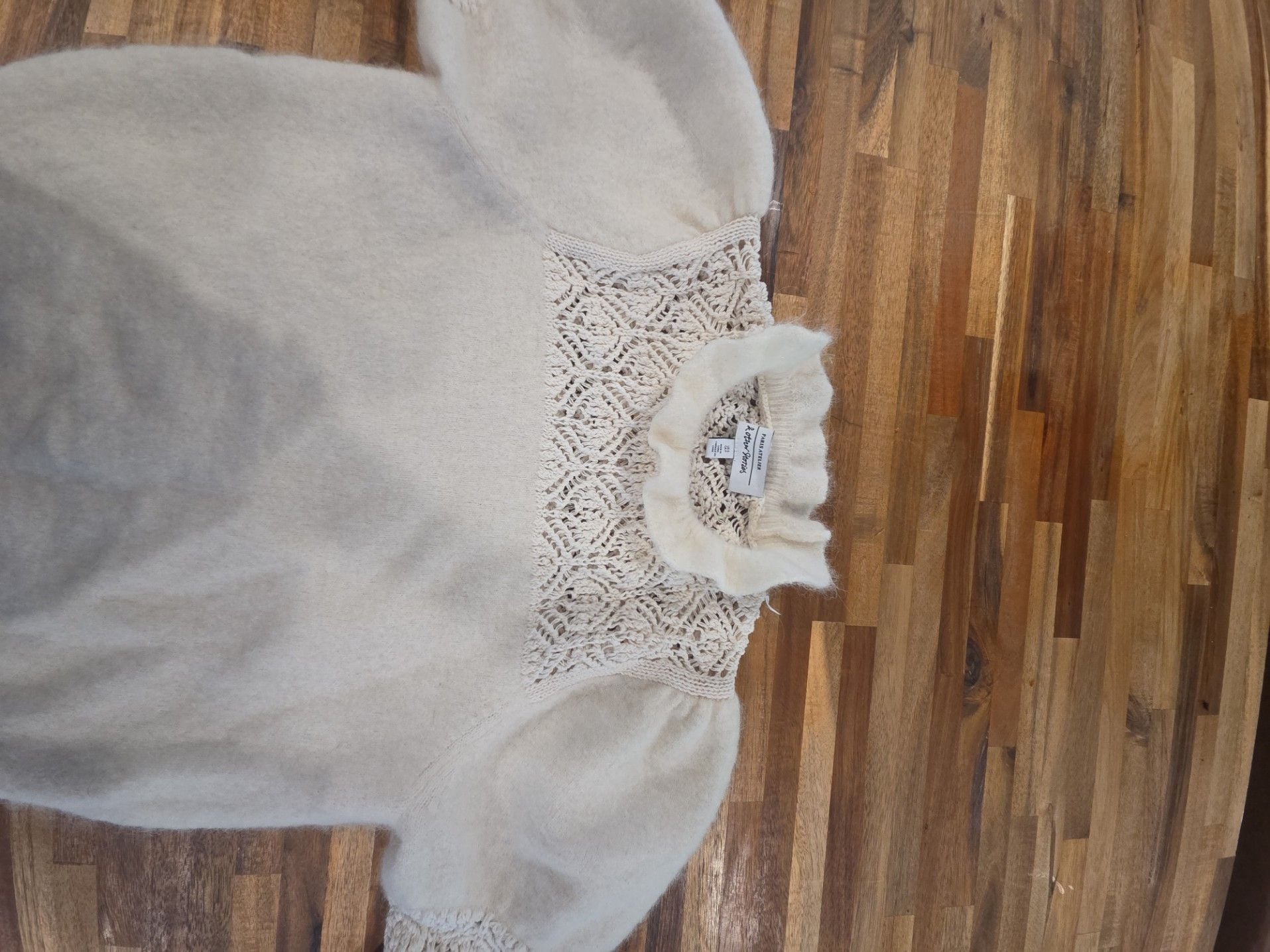 & Other Stories Off-White Mohair Blend Lace Knit Puff Sleeve Sweater 4