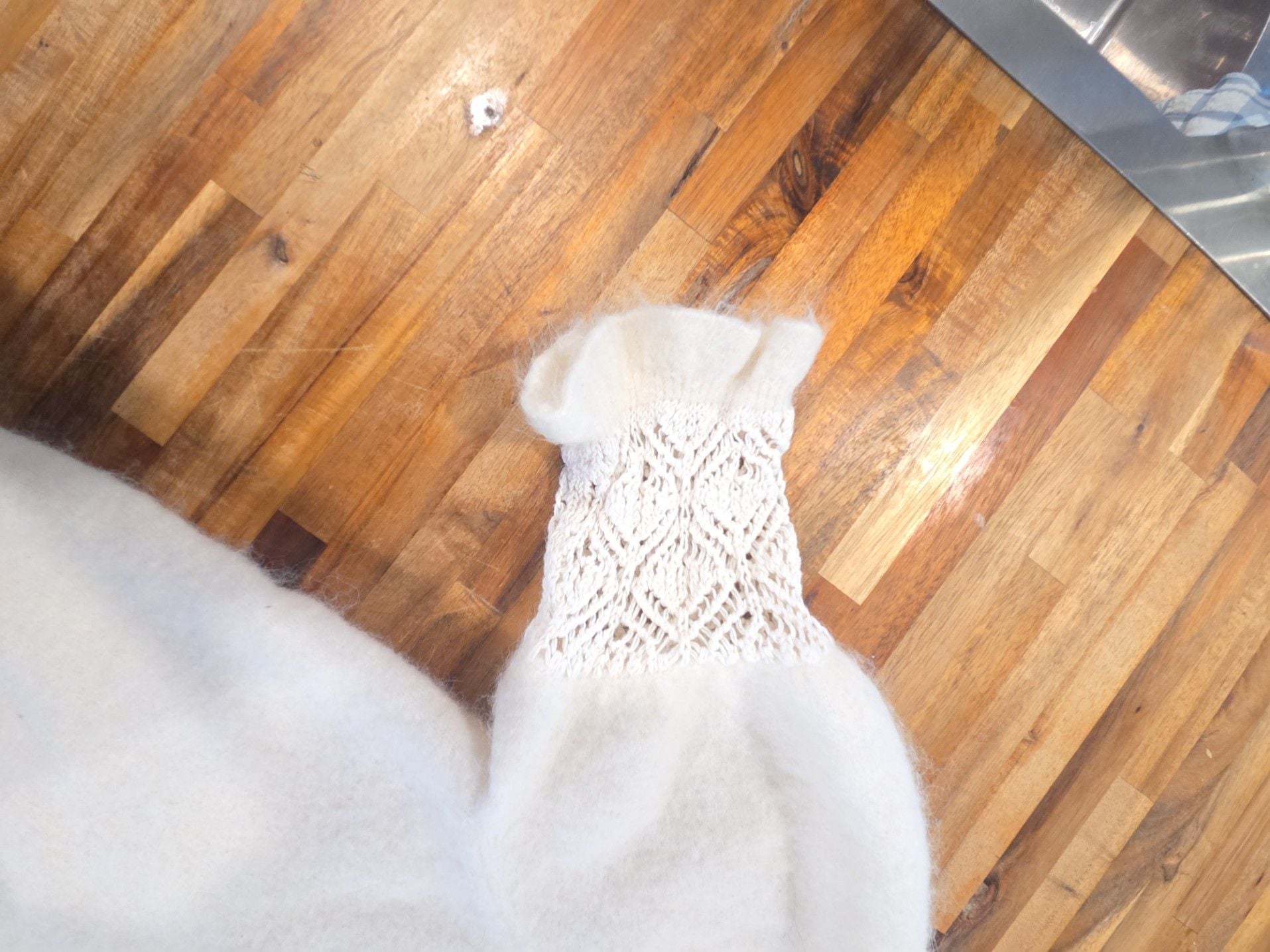 & Other Stories Off-White Mohair Blend Lace Knit Puff Sleeve Sweater 5