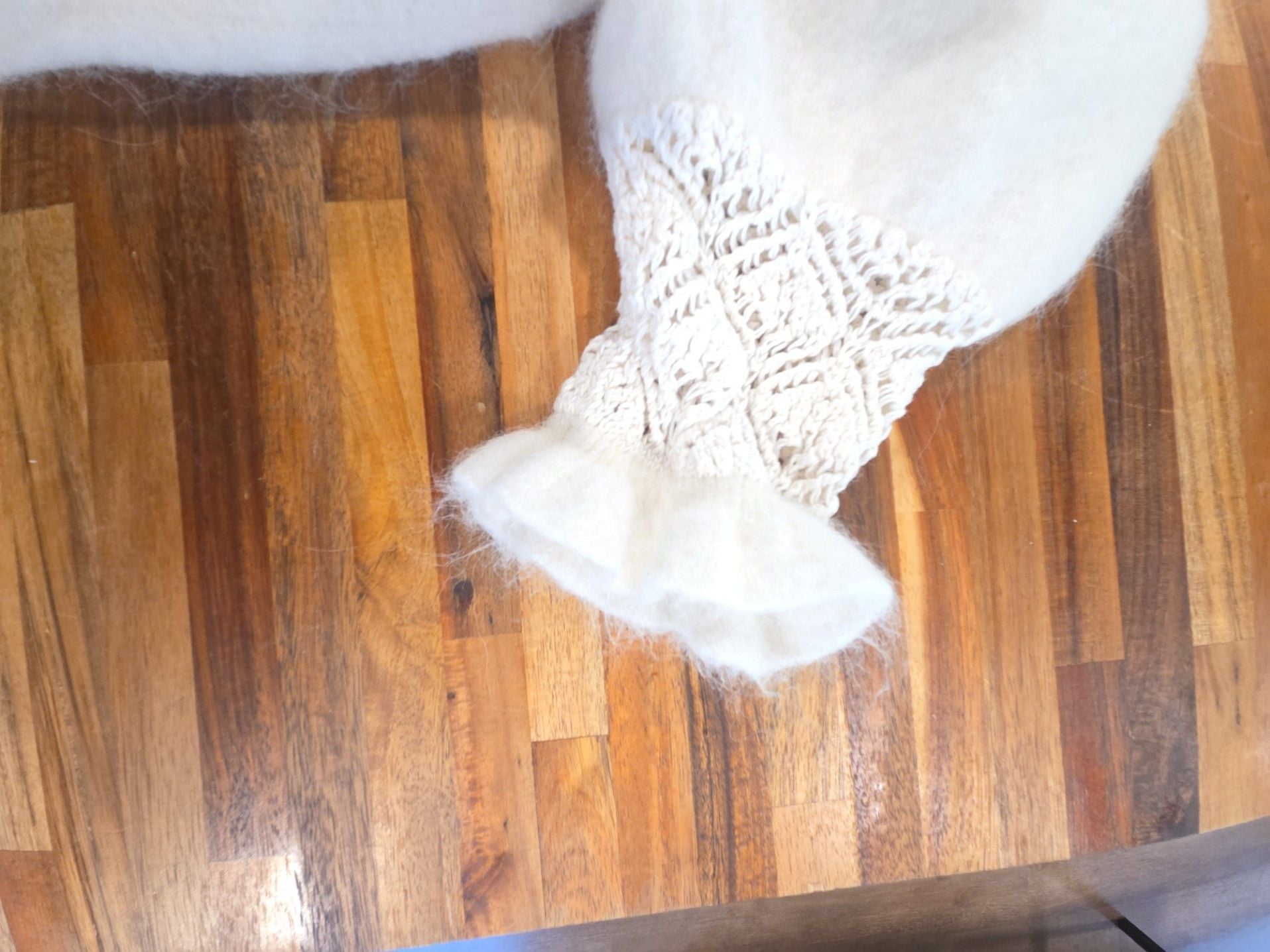 & Other Stories Off-White Mohair Blend Lace Knit Puff Sleeve Sweater 6