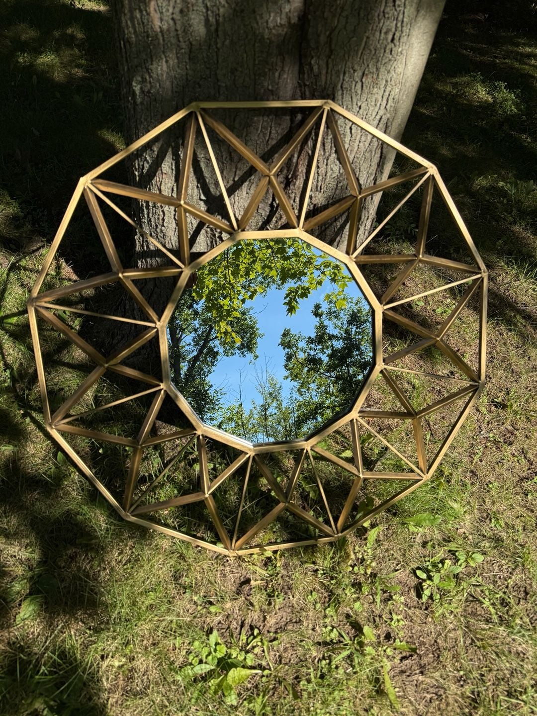 Touch of Class Octogone Modern Round Geometric Wall Mirror Antique Gold 1