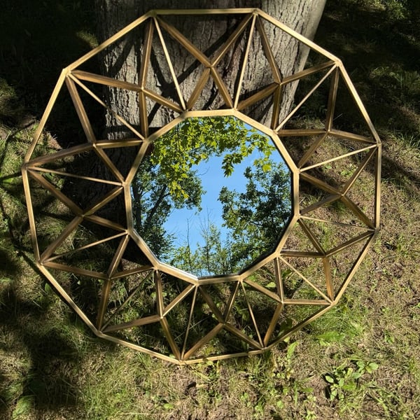 Touch of Class Octogone Modern Round Geometric Wall Mirror Antique Gold