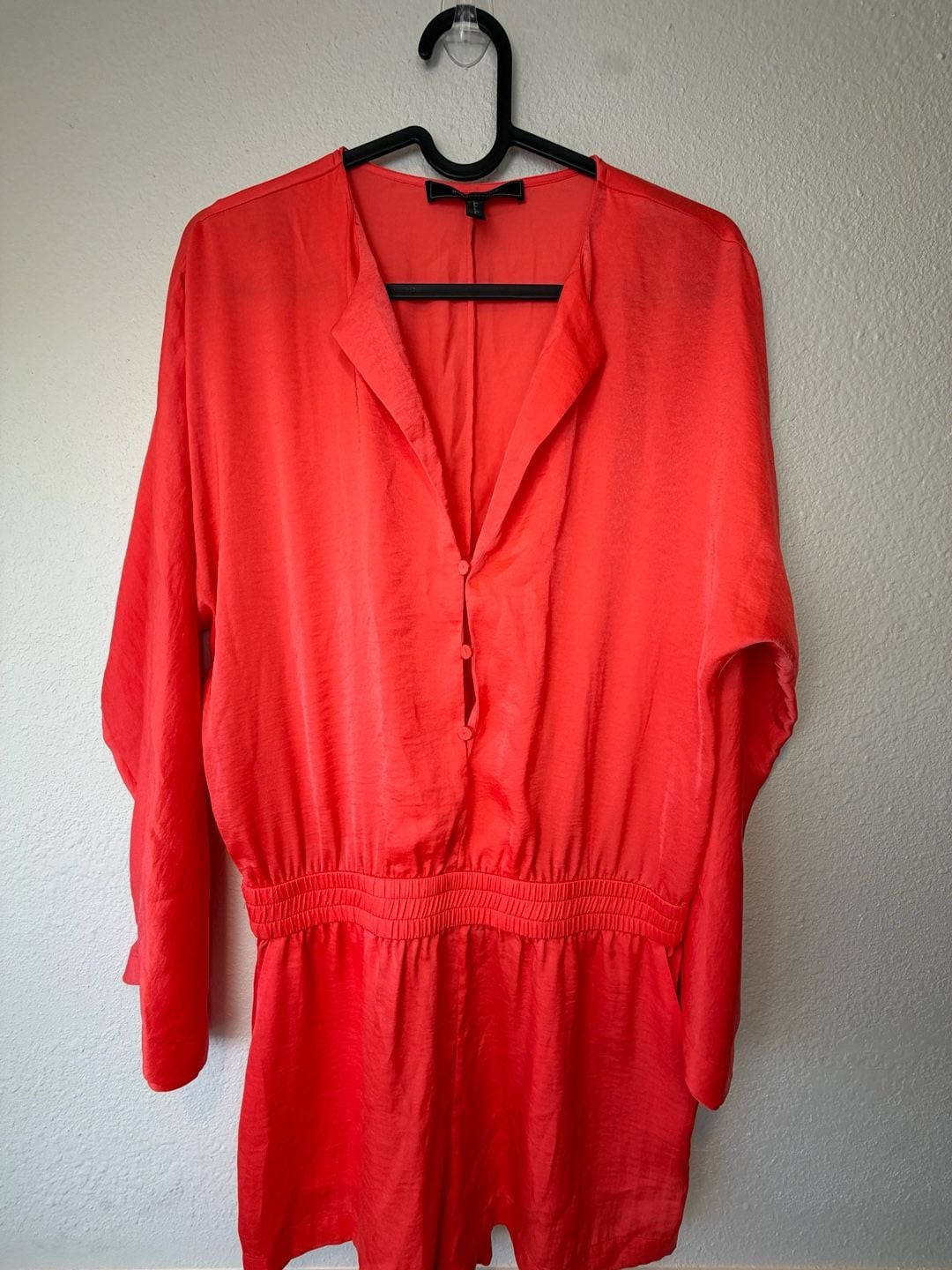 BCBGMaxAzria Orange Red Satin Long Sleeve Pocket Romper XS 2