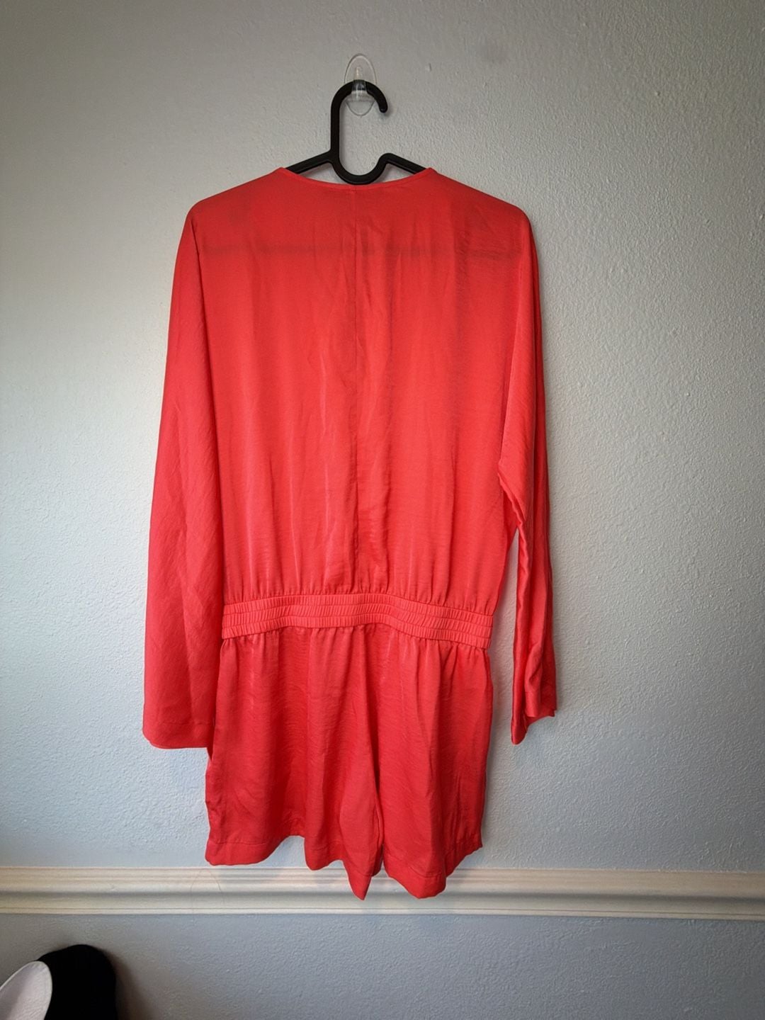 BCBGMaxAzria Orange Red Satin Long Sleeve Pocket Romper XS 5
