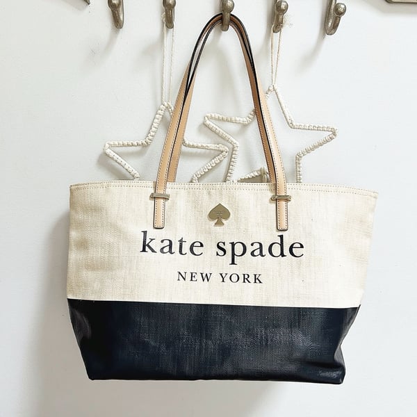 Kate Spade Lott Street Francis Natural Off Shore Navy Tote Bag