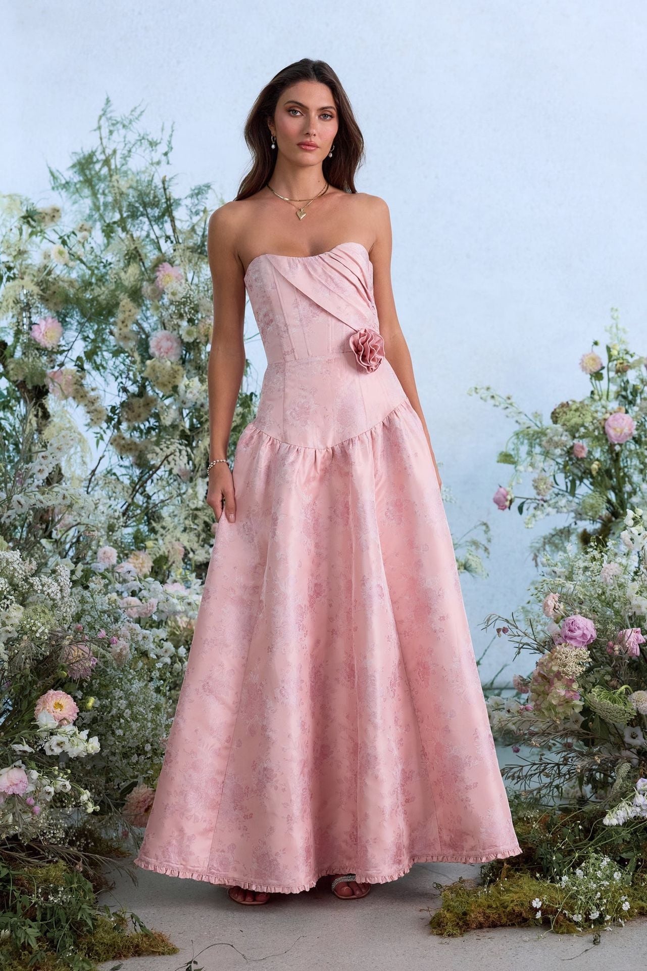 The Rosamund Dress in Light Pink Windsor Brocade – , 2