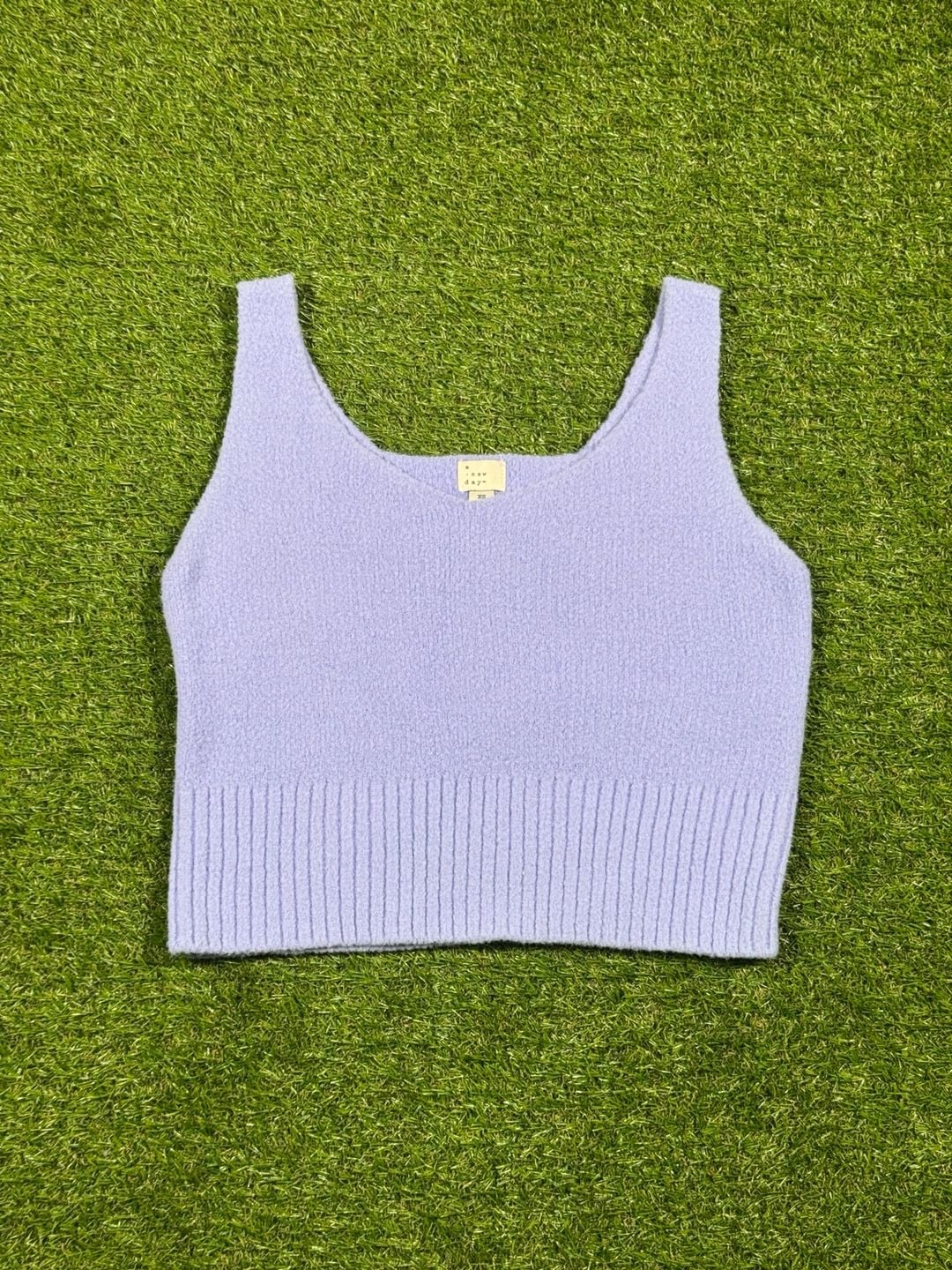 A New Day Women's Pastel Purple Fuzzy Cropped Knit Sweater Tank Top Size XS 2