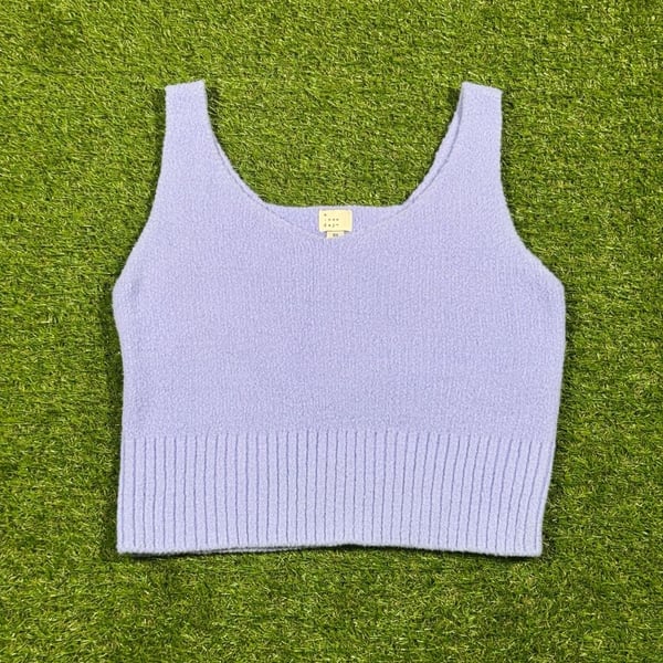 A New Day Women's Pastel Purple Fuzzy Cropped Knit Sweater Tank Top Size XS