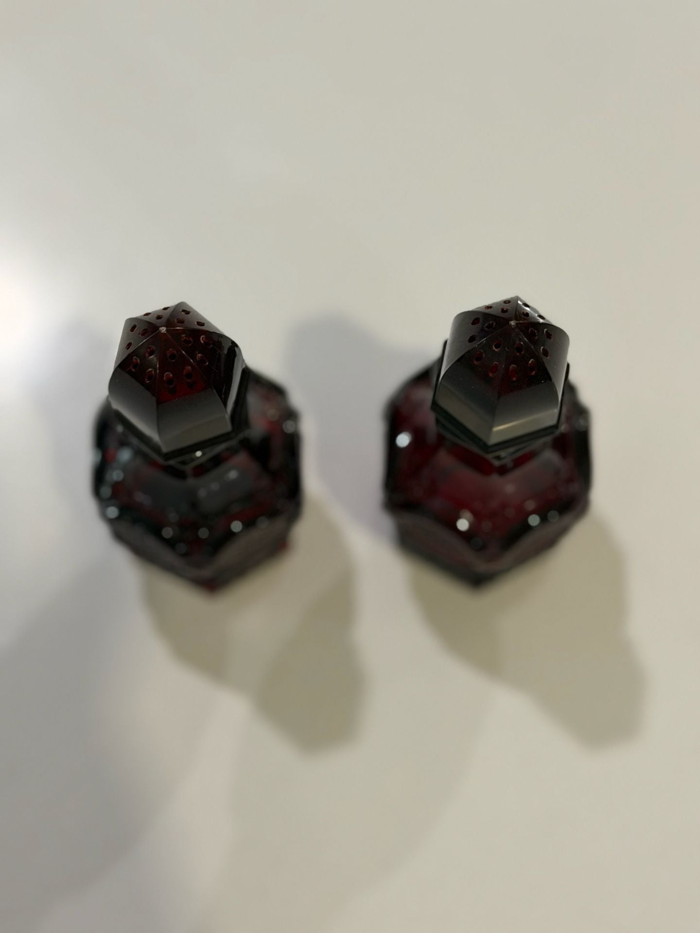 Vintage Avon 1876 Cape Cod Collection Ruby Red Glass Salt and Pepper Shakers 3