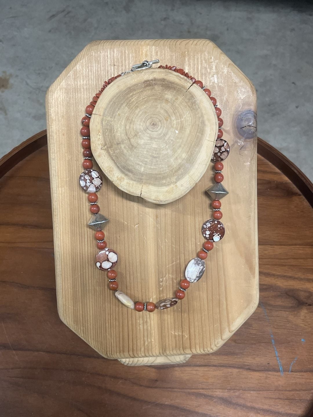 Artisan Handcrafted Red Jasper and Picasso Jasper Beaded Necklace with Toggle Clasp 2