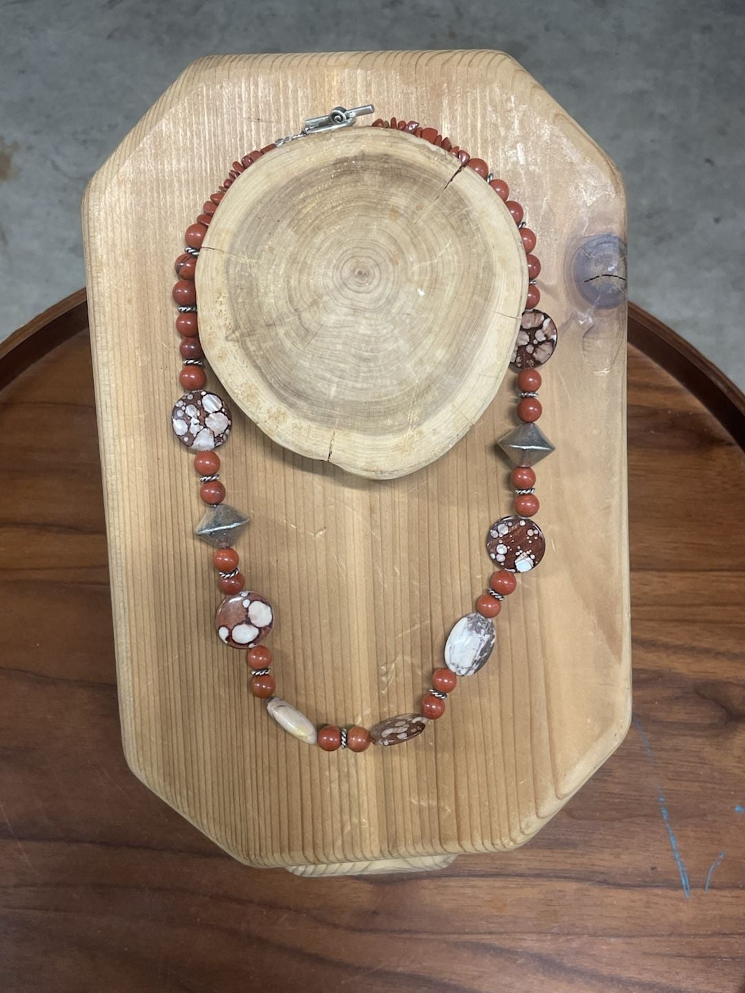 Artisan Handcrafted Red Jasper and Picasso Jasper Beaded Necklace with Toggle Clasp 3