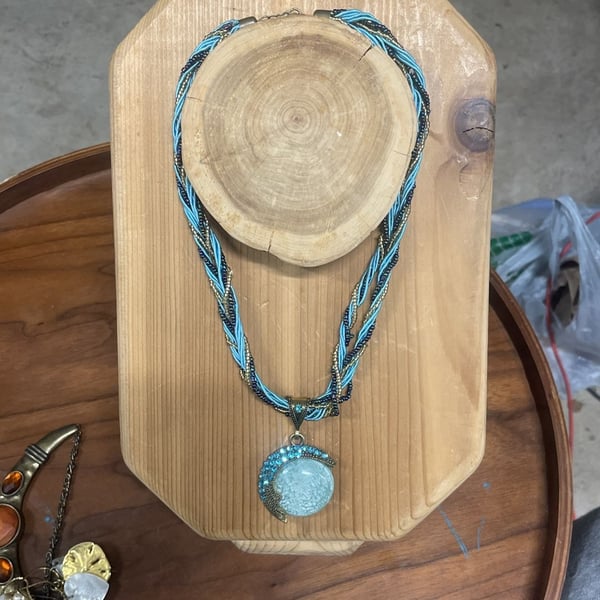 Bohemian Turquoise Rhinestone Twist Woven Rope Chain Statement Necklace