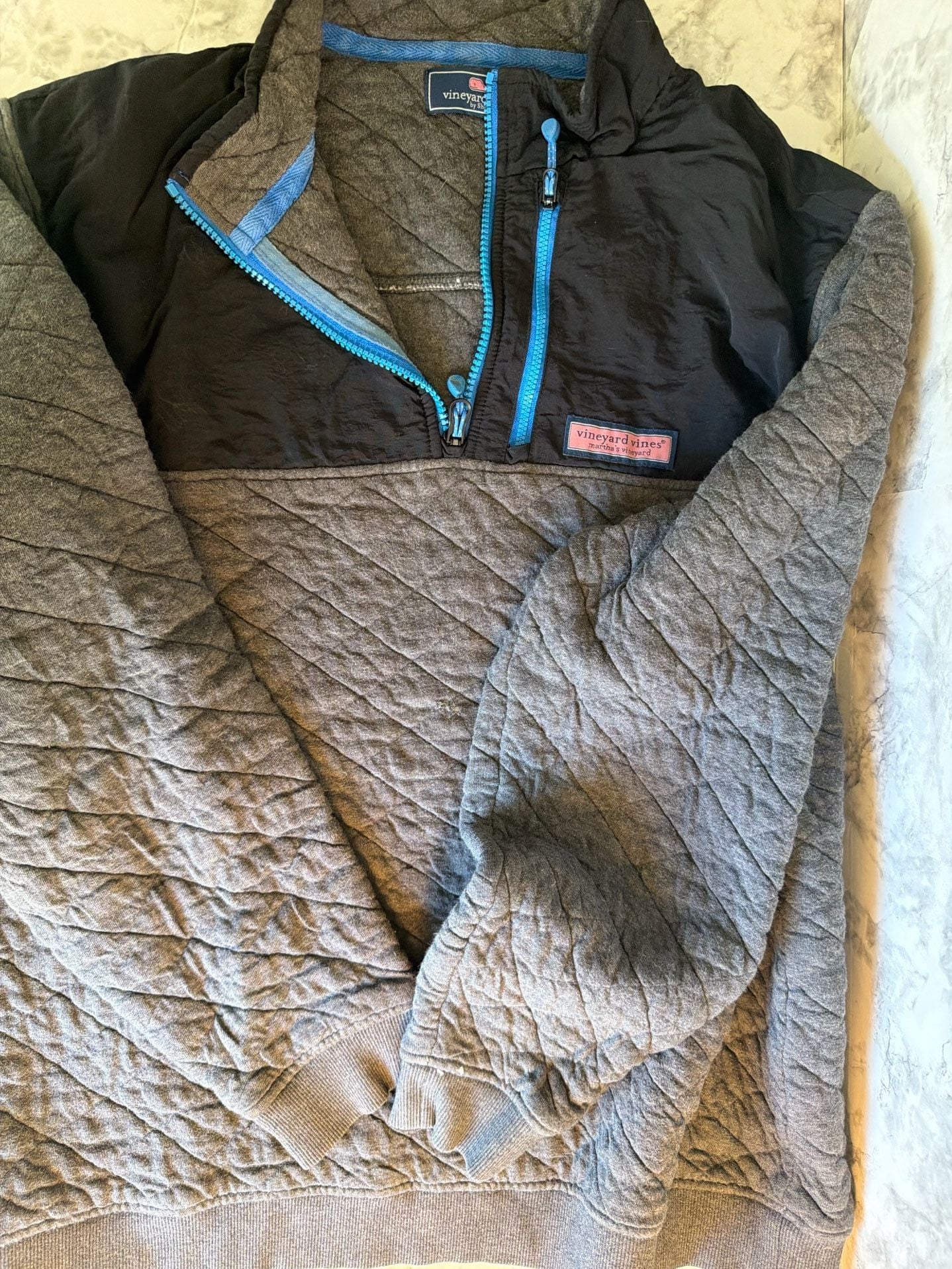 Vineyard Vines Quilted 1/4 Zip Shep Shirt Pullover Gray Blue Women’s Size Large 2