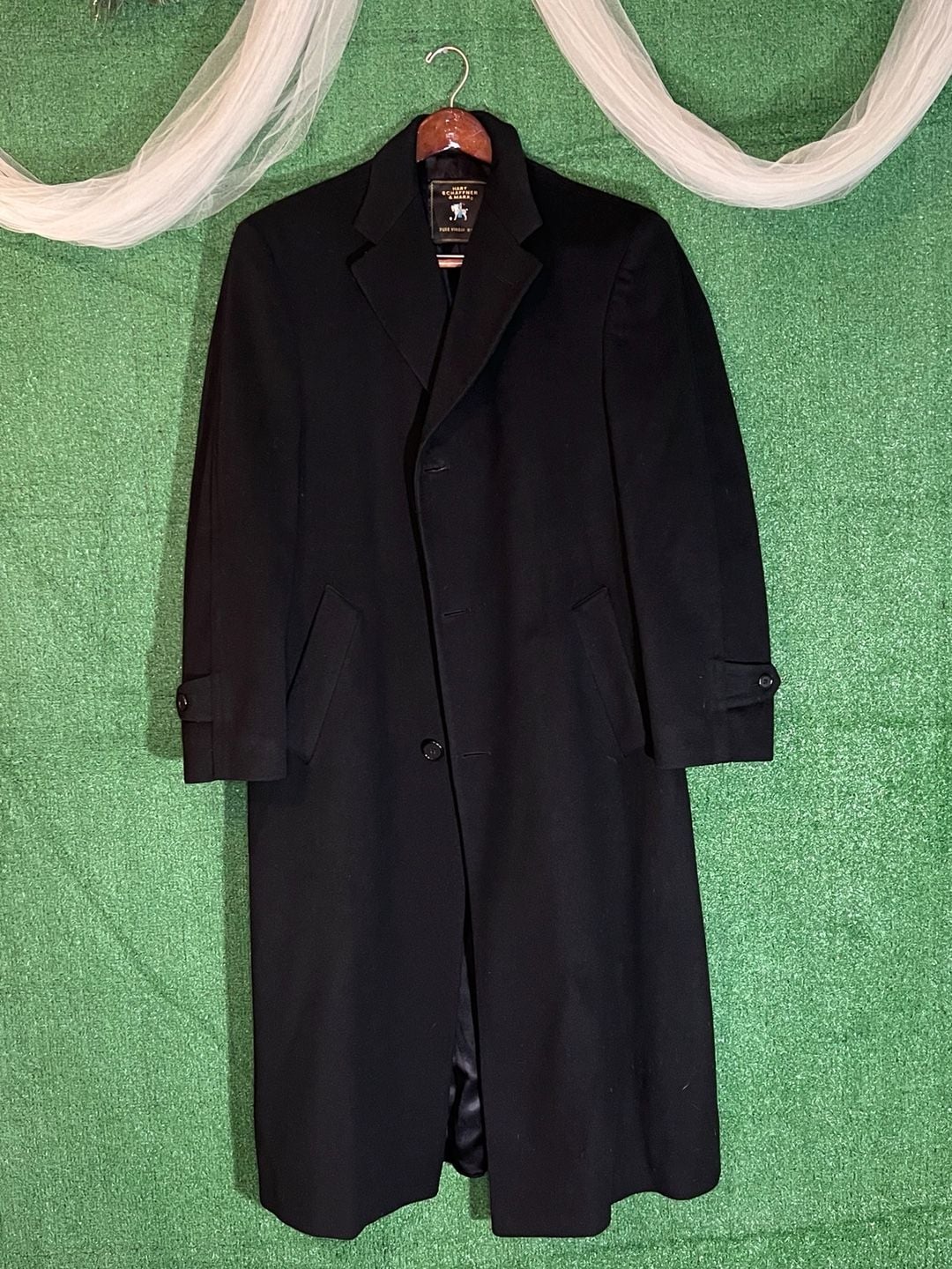 Hart Schaffner & Marx Pure Virgin Wool Black Overcoat Trench Coat Size 40R 2