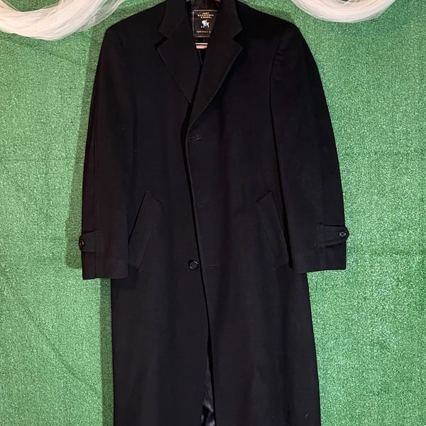 Hart Schaffner & Marx Pure Virgin Wool Black Overcoat Trench Coat Size 40R