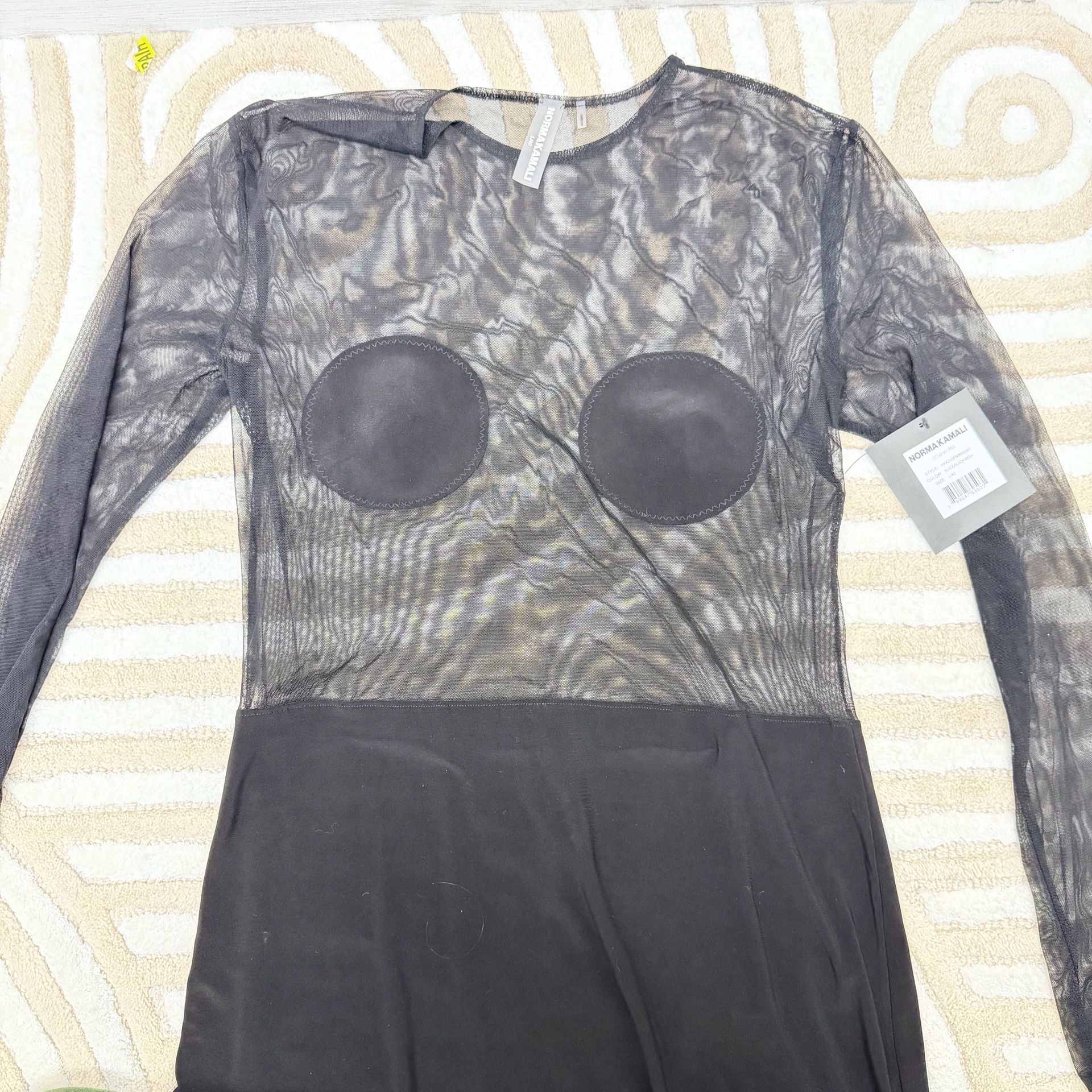 Norma Kamali Dot Dash Mini Dress Black Mesh Size L/40 NWT 3