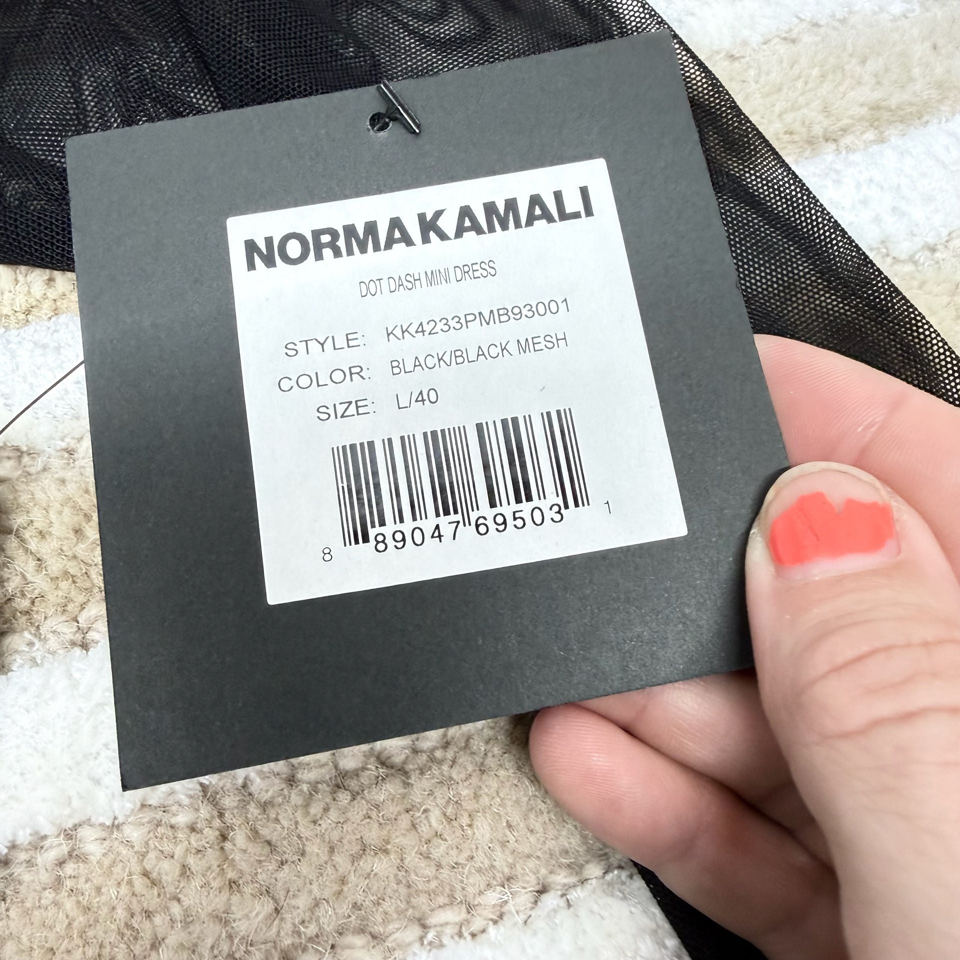 Norma Kamali Dot Dash Mini Dress Black Mesh Size L/40 NWT 5