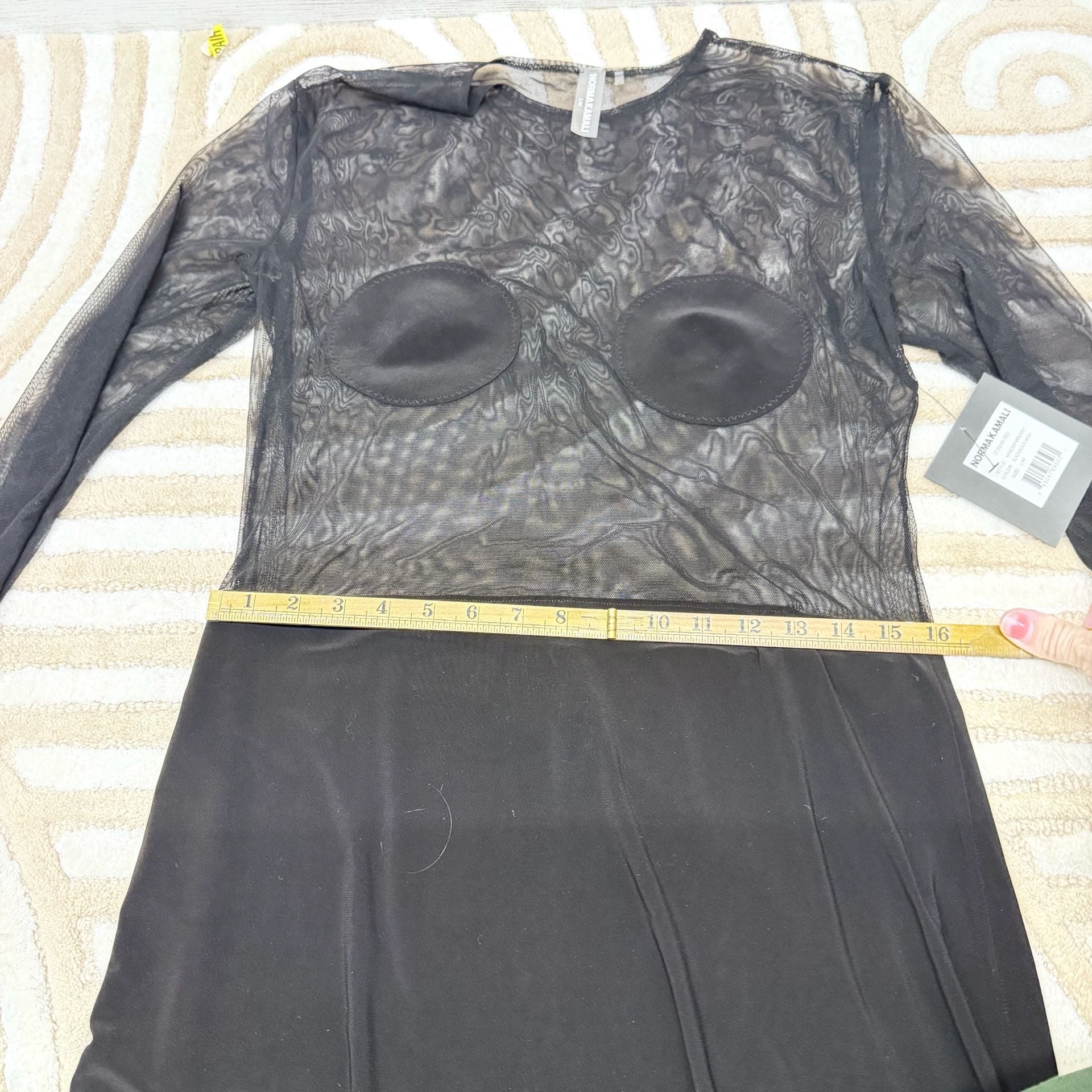 Norma Kamali Dot Dash Mini Dress Black Mesh Size L/40 NWT 7