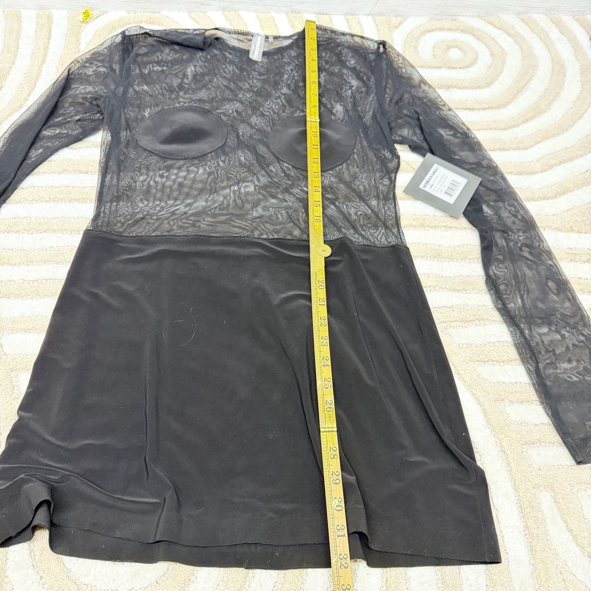 Norma Kamali Dot Dash Mini Dress Black Mesh Size L/40 NWT 8