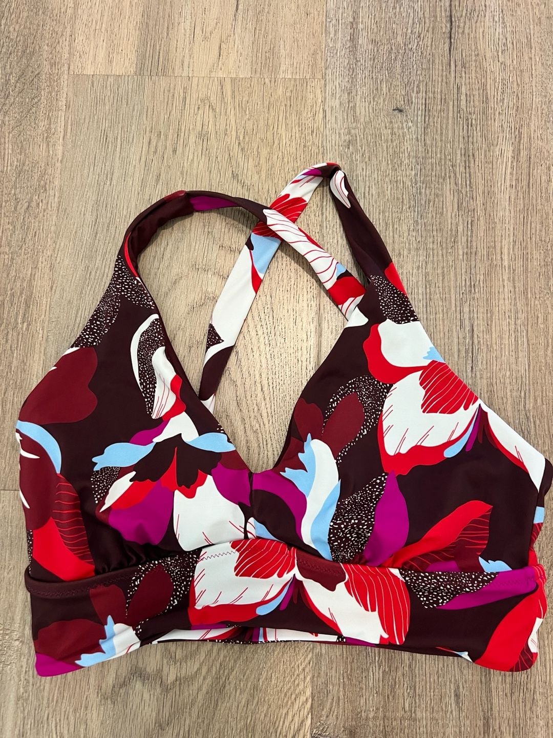 Athleta Plunge Bikini Top Decadent Chocolate Floral Print Size M 2
