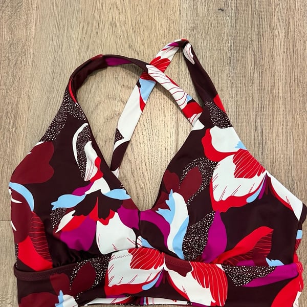 Athleta Plunge Bikini Top Decadent Chocolate Floral Print Size M