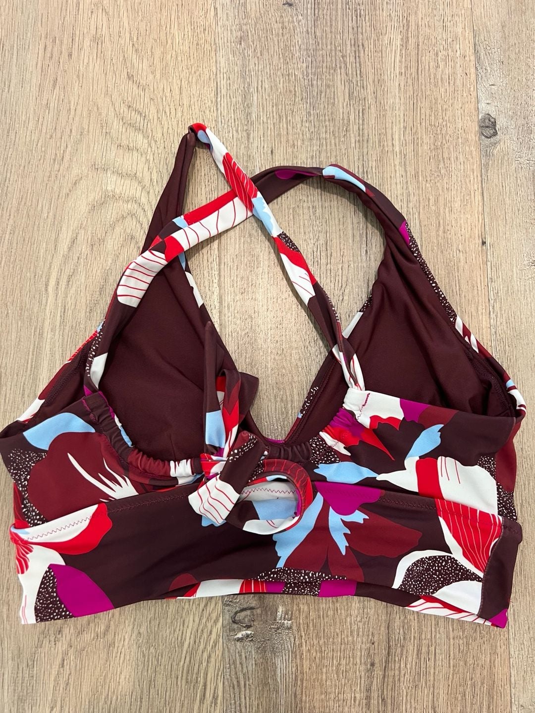 Athleta Plunge Bikini Top Decadent Chocolate Floral Print Size M 3