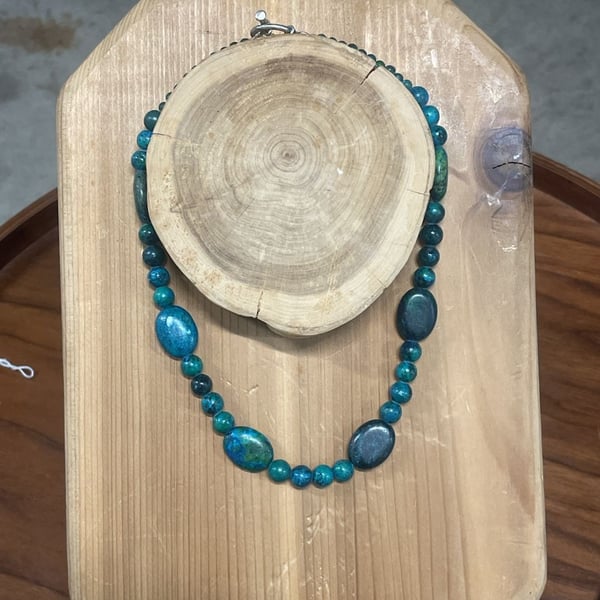 Chrysocolla Gemstone Beaded Nugget Statement Necklace with Toggle Clasp