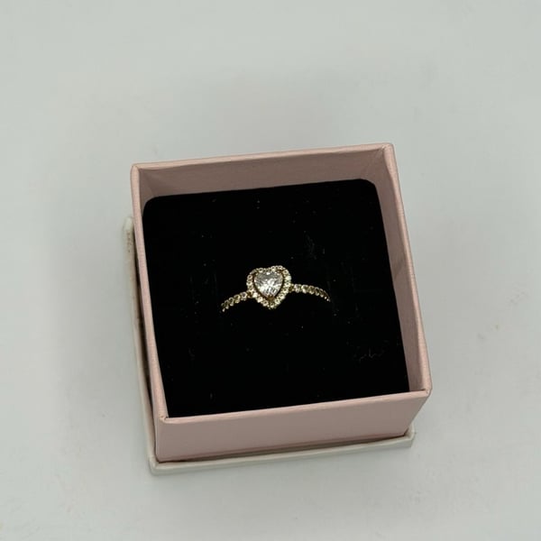 Pandora Sparkling Halo Heart Gold Plated Ring with CZ