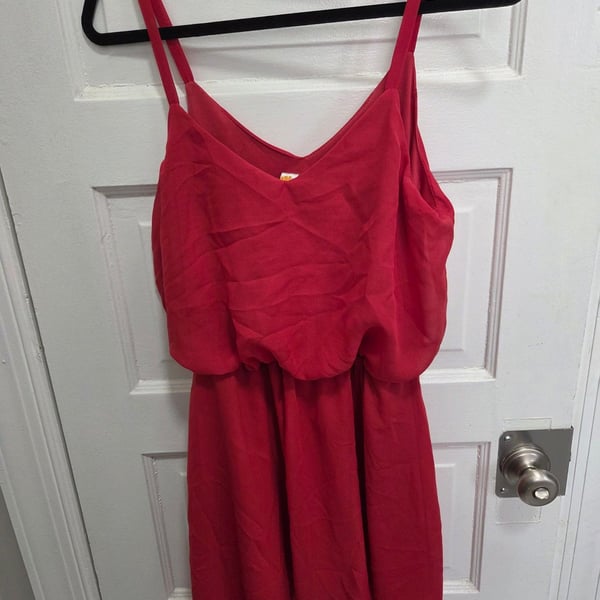 Mimi Chica Red Blouson Chiffon Spaghetti Strap V-Neck Mini Dress Size L