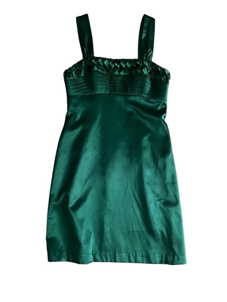 Single Dress Emerald Green Silk Satin Smocked Bodice Mini Dress Size S 2