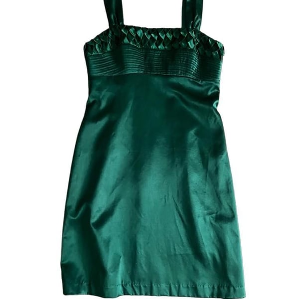 Single Dress Emerald Green Silk Satin Smocked Bodice Mini Dress Size S