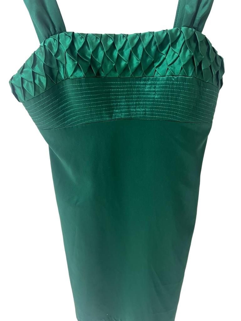 Single Dress Emerald Green Silk Satin Smocked Bodice Mini Dress Size S 3
