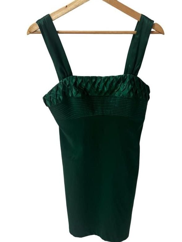 Single Dress Emerald Green Silk Satin Smocked Bodice Mini Dress Size S 4