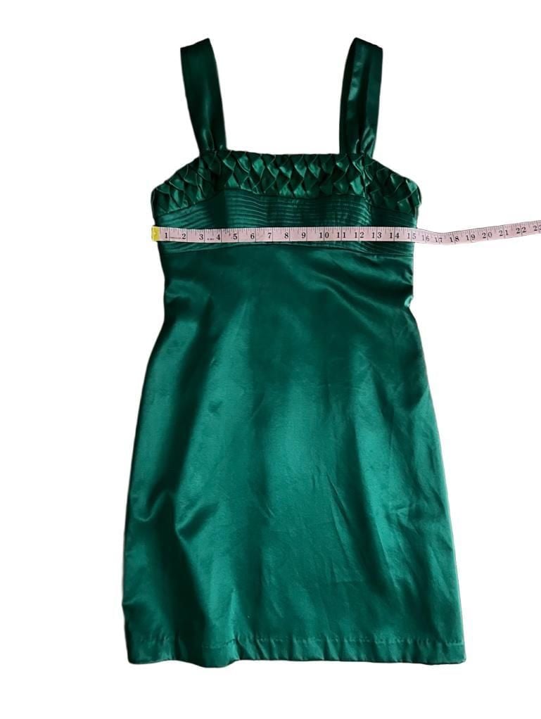 Single Dress Emerald Green Silk Satin Smocked Bodice Mini Dress Size S 5