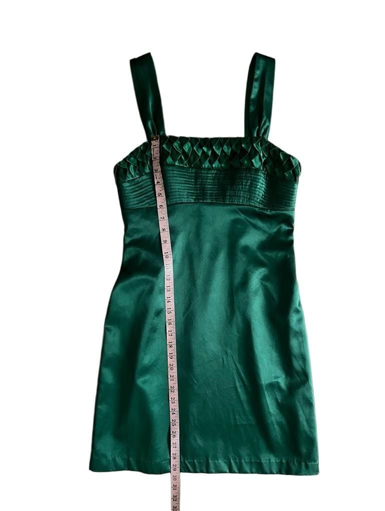 Single Dress Emerald Green Silk Satin Smocked Bodice Mini Dress Size S 6