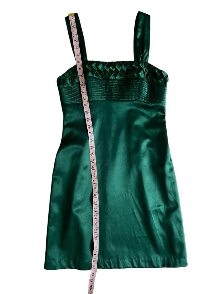 Single Dress Emerald Green Silk Satin Smocked Bodice Mini Dress Size S 8