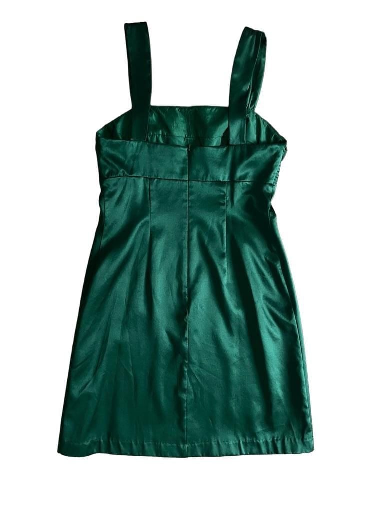 Single Dress Emerald Green Silk Satin Smocked Bodice Mini Dress Size S 7