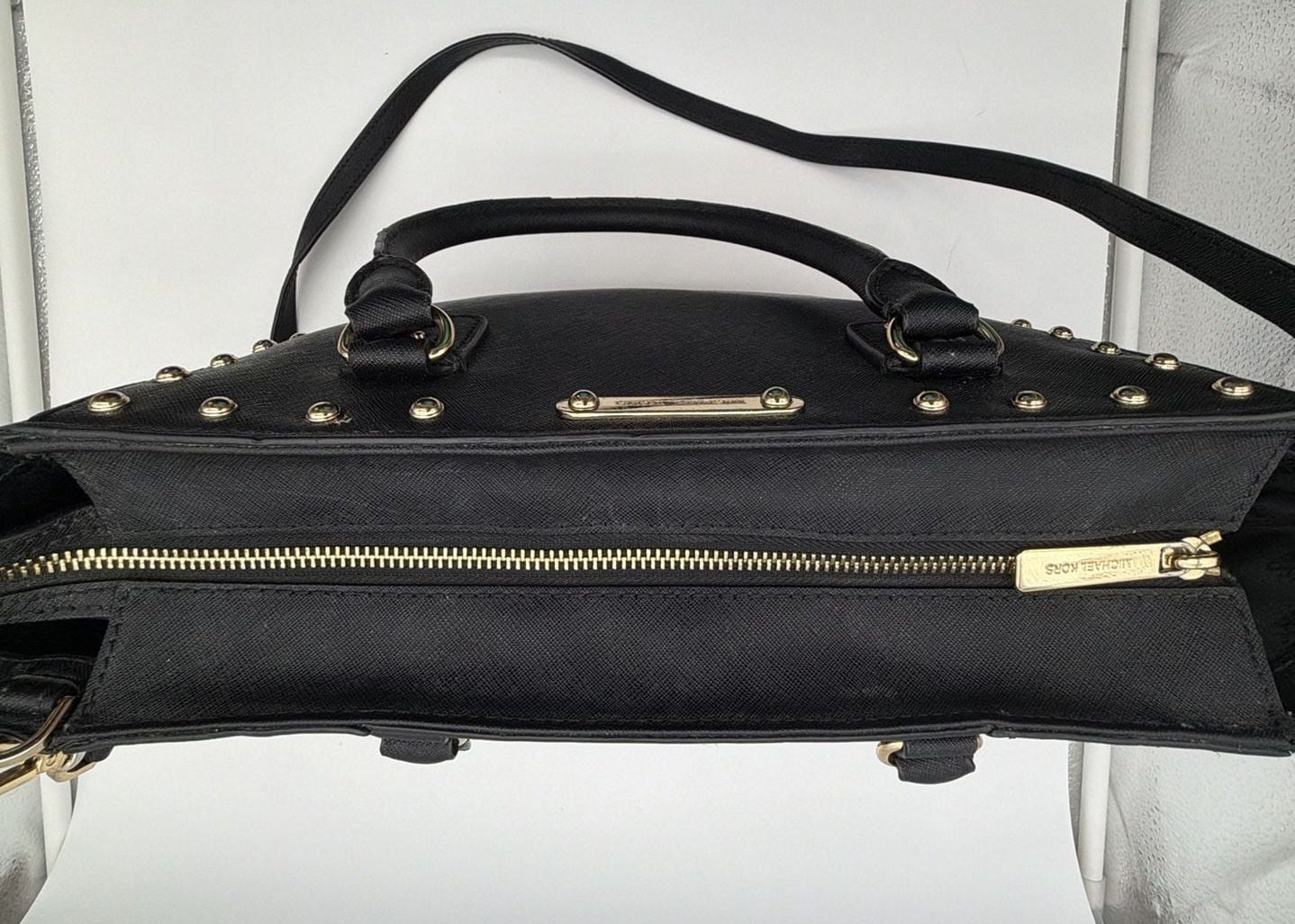 Michael Kors Black Saffiano Leather Studded Sandrine Tote Bag 7