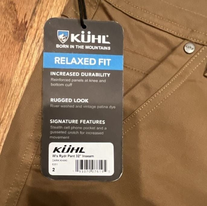 Kuhl W's Rydr Pant 32 inch Inseam Dark Khaki Size 2 Relaxed Fit 6