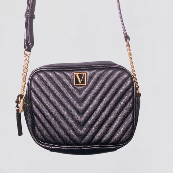 Victoria's Secret Black V-Quilted Top Zip Crossbody Bag