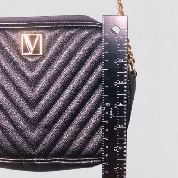 Victoria's Secret Black V-Quilted Top Zip Crossbody Bag 4